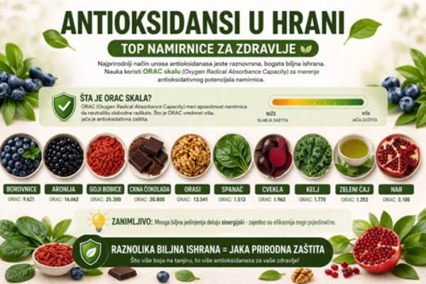 Namirnice bogate antioksidansima prikazane kroz ORAC skalu i prirodne izvore