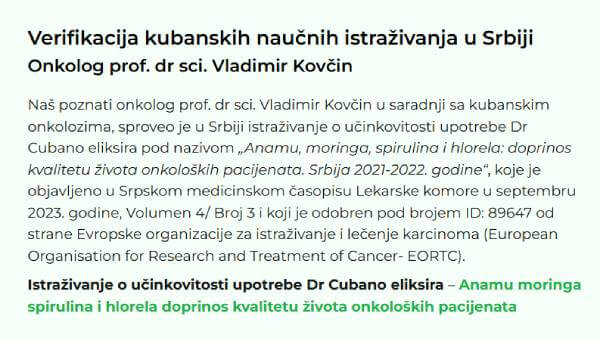 Studija o biljkama Dr Cubano Eliksira i uticaju na onkološke pacijente Studija lekara Srbije o učinkovitosti Dr Cubano Eliksira na ćelije raka